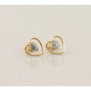 14k Yellow Gold Cubic Zirconia Heart Earrings Stud Post